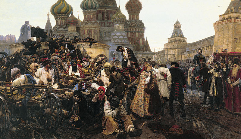 Morning of the Streltsy Execution, 1698, by Vasily Surikov (1848-1916) Location TBD,  painted in 1881.
